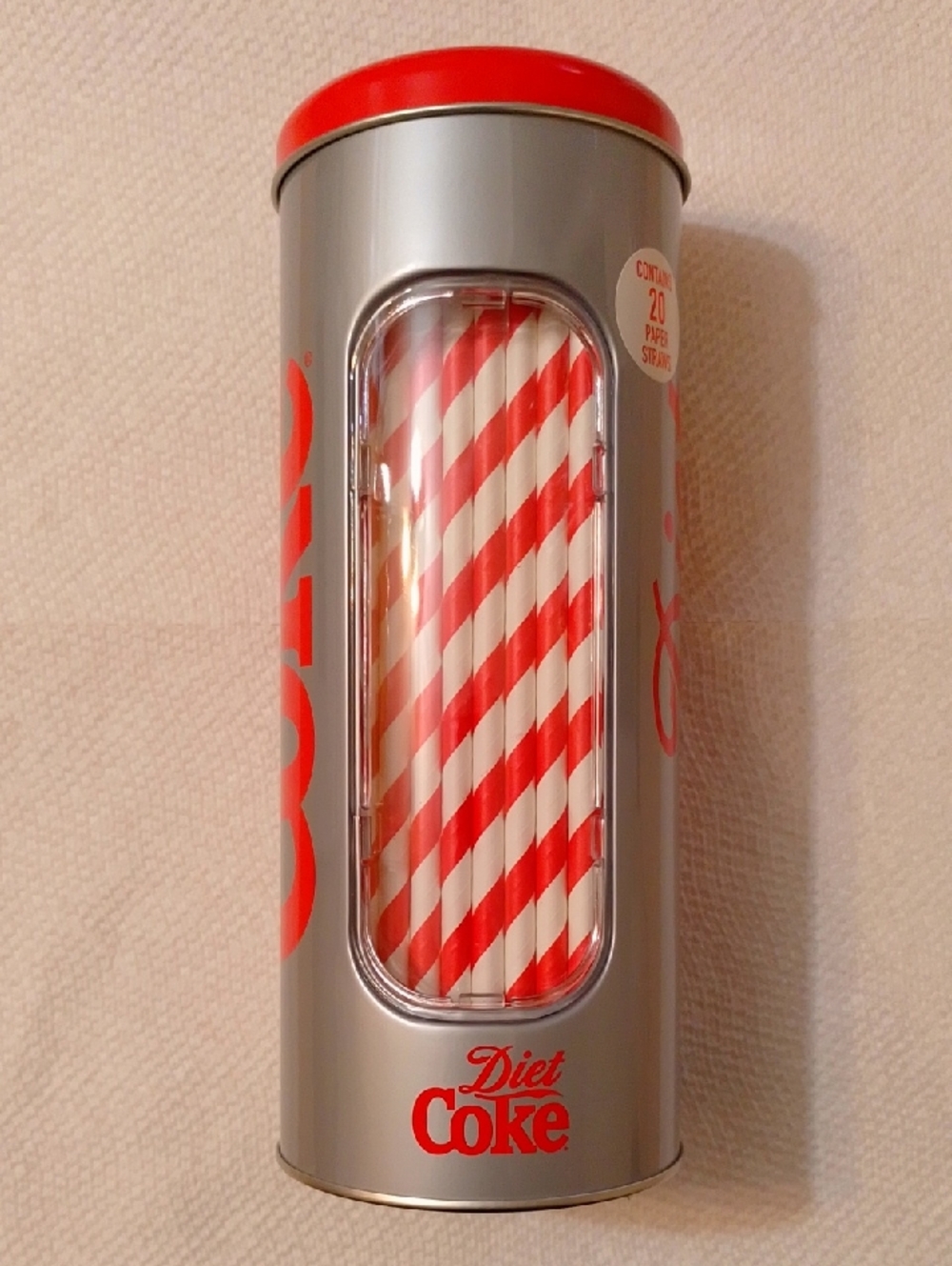 Coca Cola Diet Coke Tin Canister Straw Dispenser Utensils Holder